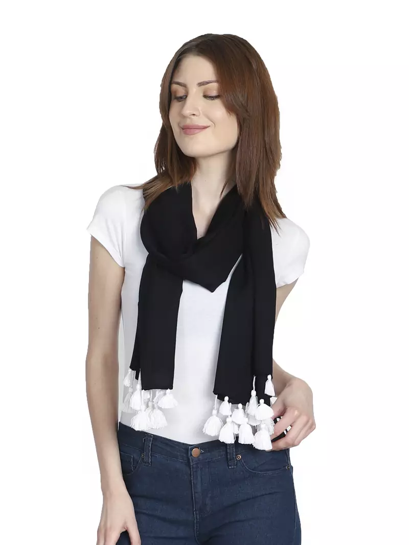 Anekaant Black & White Solid Viscose Rayon Stole