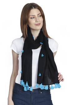 Anekaant Black & Turquoise Solid Viscose Rayon Stole