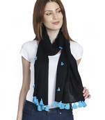 Anekaant Black & Turquoise Solid Viscose Rayon Stole