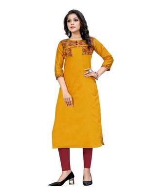 mustard chanderi 3/4th sleeves solid women kurta 1