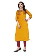 mustard chanderi 3/4th sleeves solid women kurta