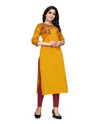 mustard chanderi 3/4th sleeves solid women kurta 2