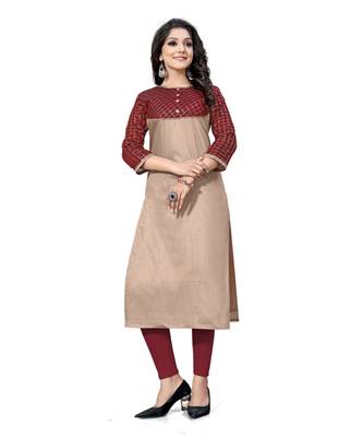 Brown chanderi 3/4th sleeves solid women kurta 1
