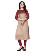 Brown chanderi 3/4th sleeves solid women kurta