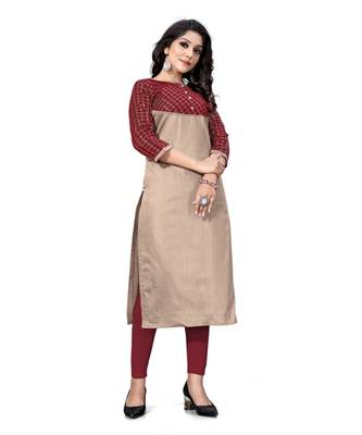 Brown chanderi 3/4th sleeves solid women kurta 2