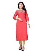 Pink chanderi 3/4th sleeves solid women kurta