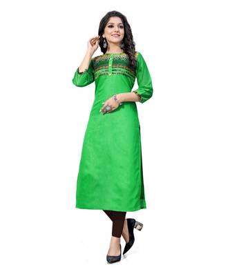 Green chanderi 3/4th sleeves solid women kurta 1
