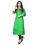 Green chanderi 3/4th sleeves solid women kurta