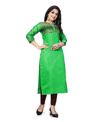 Green chanderi 3/4th sleeves solid women kurta 2