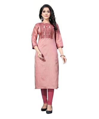 Pink chanderi 3/4th sleeves solid women kurta 1