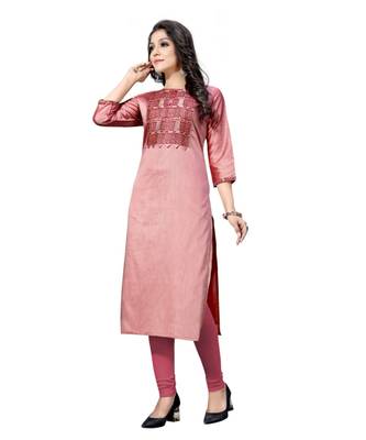Pink chanderi 3/4th sleeves solid women kurta 2