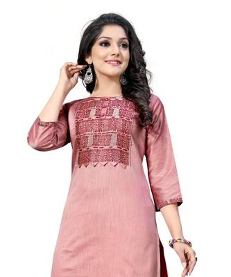 Pink chanderi 3/4th sleeves solid women kurta 3