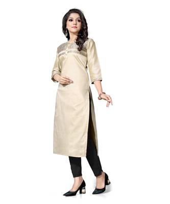 Cream chanderi 3/4th sleeves solid women kurta 2