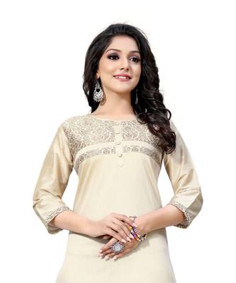 Cream chanderi 3/4th sleeves solid women kurta 3