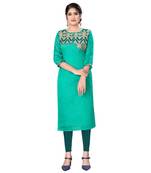 Green chanderi 3/4th sleeves solid women kurta