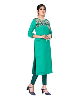 Green chanderi 3/4th sleeves solid women kurta 2