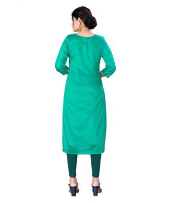 Green chanderi 3/4th sleeves solid women kurta 4