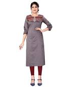Purple chanderi 3/4th sleeves solid women kurta