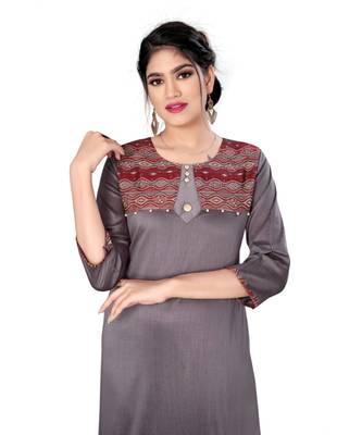 Purple chanderi 3/4th sleeves solid women kurta 3