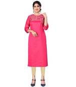 Red chanderi 3/4th sleeves solid women kurta