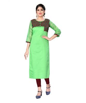 Green chanderi 3/4th sleeves solid women kurta 1