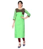 Green chanderi 3/4th sleeves solid women kurta
