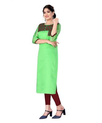 Green chanderi 3/4th sleeves solid women kurta 2