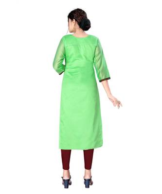 Green chanderi 3/4th sleeves solid women kurta 4