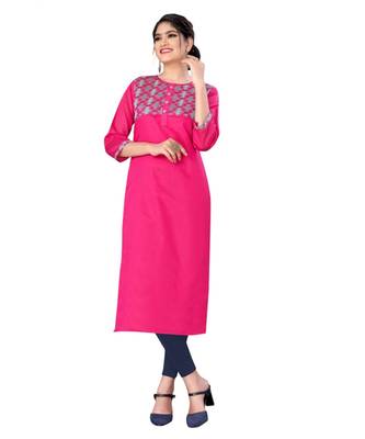 Pink chanderi 3/4th sleeves solid women kurta 1
