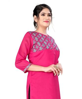 Pink chanderi 3/4th sleeves solid women kurta 3
