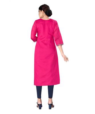 Pink chanderi 3/4th sleeves solid women kurta 4