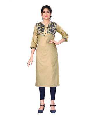 Brown chanderi 3/4th sleeves solid women kurta 1