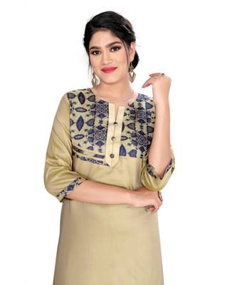 Brown chanderi 3/4th sleeves solid women kurta 3