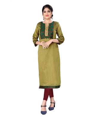 Green chanderi 3/4th sleeves solid women kurta 1