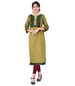 Green chanderi 3/4th sleeves solid women kurta