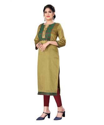 Green chanderi 3/4th sleeves solid women kurta 2