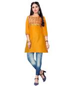 Mustard chanderi 3/4th sleeves solid women kurta
