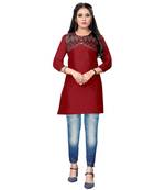 Maroon chanderi 3/4th sleeves solid women kurta