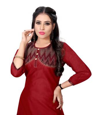 Maroon chanderi 3/4th sleeves solid women kurta 4