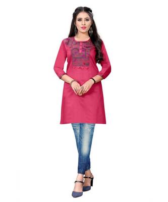 Red chanderi 3/4th sleeves solid women kurta 1
