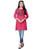 Red chanderi 3/4th sleeves solid women kurta