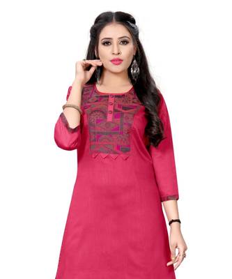 Red chanderi 3/4th sleeves solid women kurta 4