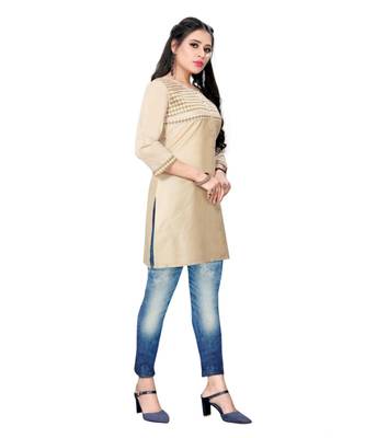 Cream chanderi 3/4th sleeves solid women kurta 2