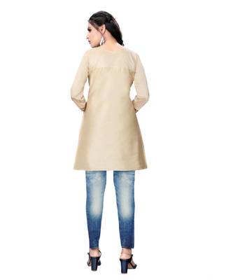 Cream chanderi 3/4th sleeves solid women kurta 3