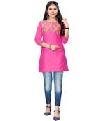 Pink chanderi 3/4th sleeves solid women kurta