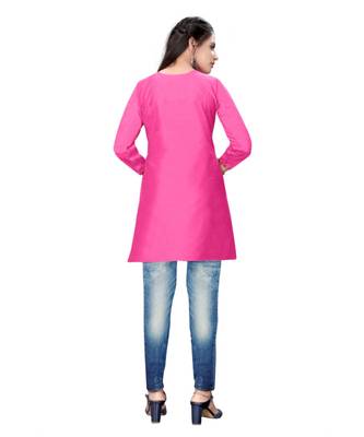 Pink chanderi 3/4th sleeves solid women kurta 3