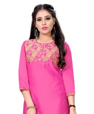 Pink chanderi 3/4th sleeves solid women kurta 4
