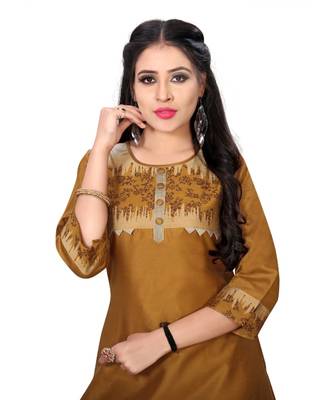 Green chanderi 3/4th sleeves solid women kurta 4