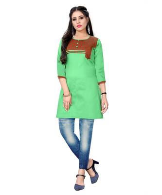 Green chanderi 3/4th sleeves solid women kurta 1