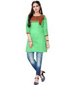 Green chanderi 3/4th sleeves solid women kurta